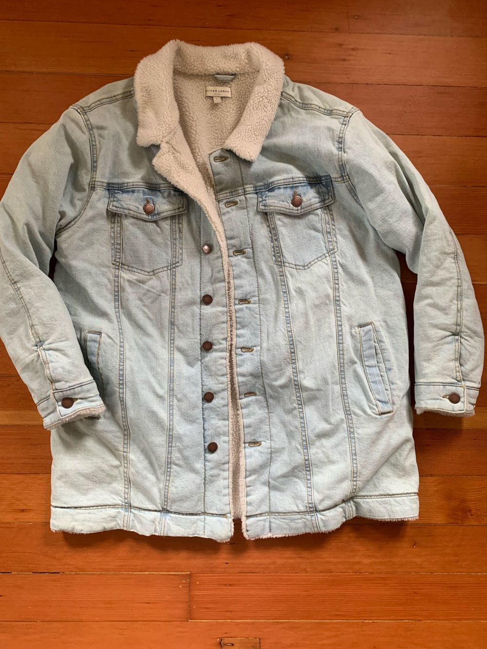 Oliver Logan Bowery Light Wash Sherpa-Lined Denim Jacket Sz L